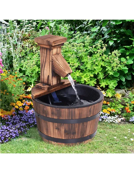 Outsunny Wood Barrel Patio Water Fountain Garden Decorative Ornament Water Feature with Electric Pump