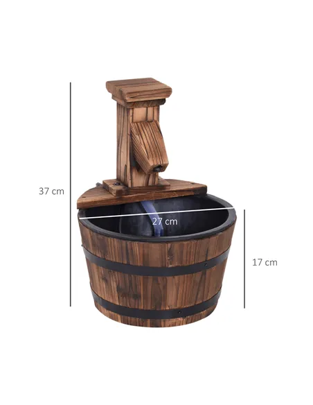 Outsunny Wood Barrel Patio Water Fountain Garden Decorative Ornament Water Feature with Electric Pump