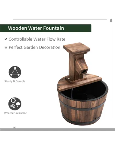 Outsunny Wood Barrel Patio Water Fountain Garden Decorative Ornament Water Feature with Electric Pump