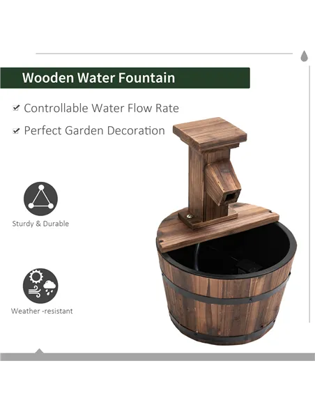 Outsunny Wood Barrel Patio Water Fountain Garden Decorative Ornament Water Feature with Electric Pump