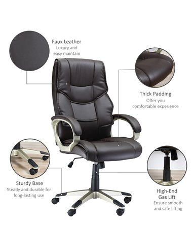 HOMCOM Home Office Chair High Back Computer Desk Chair with Faux Leather Adjustable Height Rocking Function Brown