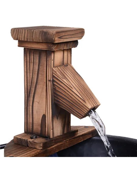 Outsunny Wood Barrel Patio Water Fountain Garden Decorative Ornament Water Feature with Electric Pump