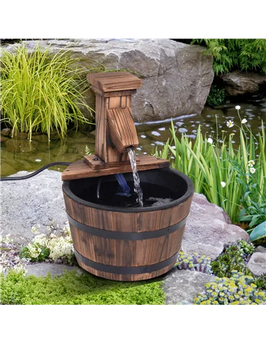 Outsunny Wood Barrel Patio Water Fountain Garden Decorative Ornament Water Feature with Electric Pump