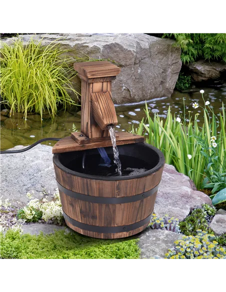 Outsunny Wood Barrel Patio Water Fountain Garden Decorative Ornament Water Feature with Electric Pump