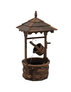 Outsunny Wooden Garden Wishing Well Fountain Barrel Waterfall Rustic Wood with Pump Garden Décor Ornament