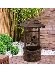 Outsunny Wooden Garden Wishing Well Fountain Barrel Waterfall Rustic Wood with Pump Garden Décor Ornament 2