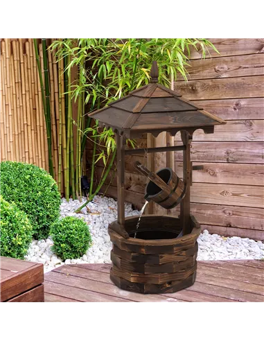 Outsunny Wooden Garden Wishing Well Fountain Barrel Waterfall Rustic Wood with Pump Garden Décor Ornament