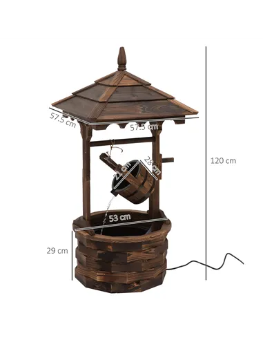 Outsunny Wooden Garden Wishing Well Fountain Barrel Waterfall Rustic Wood with Pump Garden Décor Ornament