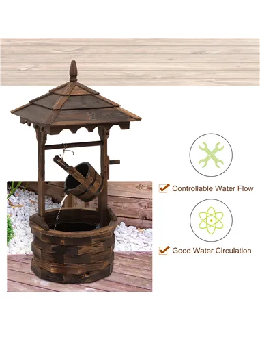 Outsunny Wooden Garden Wishing Well Fountain Barrel Waterfall Rustic Wood with Pump Garden Décor Ornament