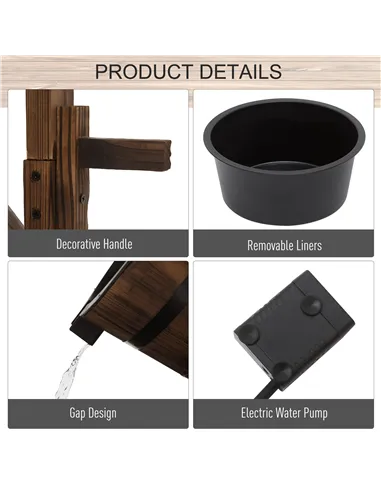 Outsunny Wooden Garden Wishing Well Fountain Barrel Waterfall Rustic Wood with Pump Garden Décor Ornament