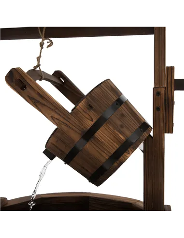 Outsunny Wooden Garden Wishing Well Fountain Barrel Waterfall Rustic Wood with Pump Garden Décor Ornament