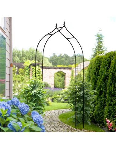 Outsunny Vintage Style Steel Garden Patio Outdoor Arbor & Trellis Arch Support Vines & Climbing Plants Garden Decoration - Black