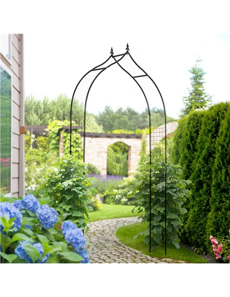Outsunny Vintage Style Steel Garden Patio Outdoor Arbor & Trellis Arch Support Vines & Climbing Plants Garden Decoration - Black