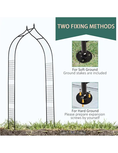 Outsunny Vintage Style Steel Garden Patio Outdoor Arbor & Trellis Arch Support Vines & Climbing Plants Garden Decoration - Black