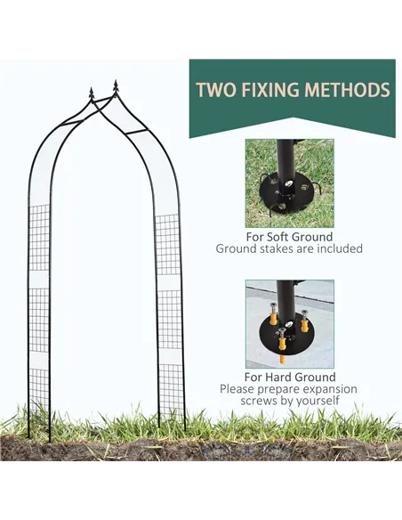 Outsunny Vintage Style Steel Garden Patio Outdoor Arbor & Trellis Arch Support Vines & Climbing Plants Garden Decoration - Black