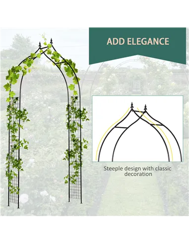 Outsunny Vintage Style Steel Garden Patio Outdoor Arbor & Trellis Arch Support Vines & Climbing Plants Garden Decoration - Black