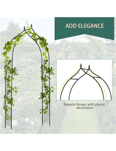 Outsunny Vintage Style Steel Garden Patio Outdoor Arbor & Trellis Arch Support Vines & Climbing Plants Garden Decoration - Black