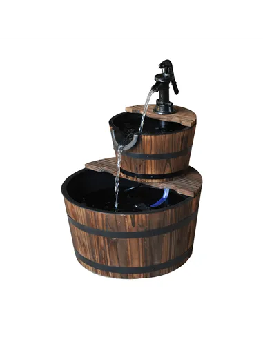 Outsunny Wooden Water Pump Fountain, 2 Tier-Fir Wood