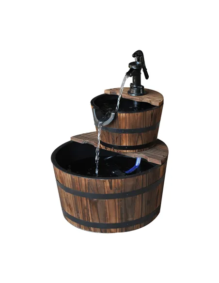 Outsunny Wooden Water Pump Fountain, 2 Tier-Fir Wood