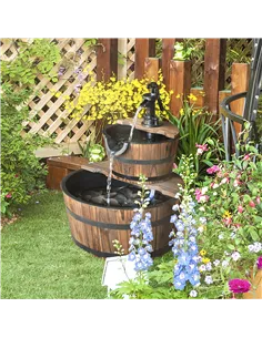 Outsunny Wooden Water Pump Fountain, 2 Tier-Fir Wood 2