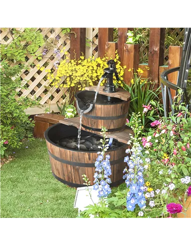 Outsunny Wooden Water Pump Fountain, 2 Tier-Fir Wood