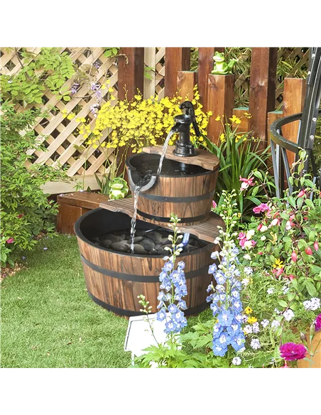 Outsunny Wooden Water Pump Fountain, 2 Tier-Fir Wood
