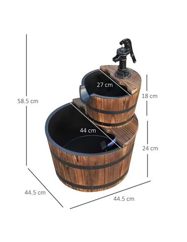 Outsunny Wooden Water Pump Fountain, 2 Tier-Fir Wood
