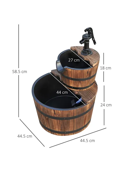 Outsunny Wooden Water Pump Fountain, 2 Tier-Fir Wood