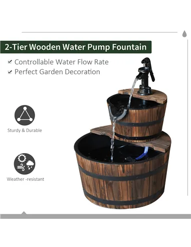 Outsunny Wooden Water Pump Fountain, 2 Tier-Fir Wood