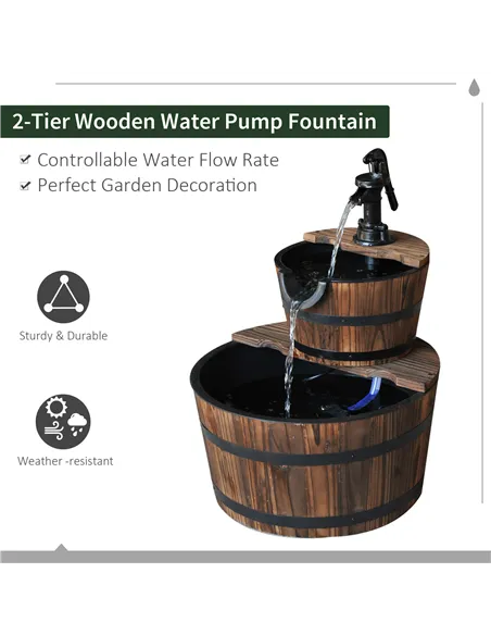 Outsunny Wooden Water Pump Fountain, 2 Tier-Fir Wood