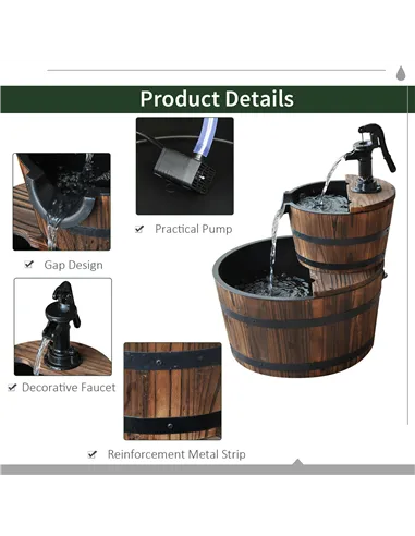 Outsunny Wooden Water Pump Fountain, 2 Tier-Fir Wood