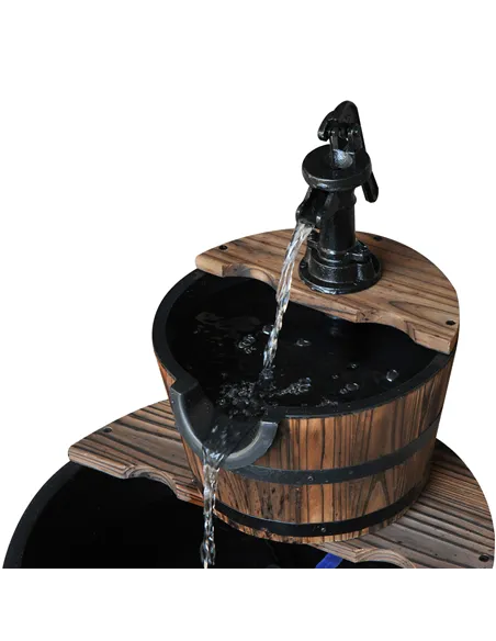 Outsunny Wooden Water Pump Fountain, 2 Tier-Fir Wood