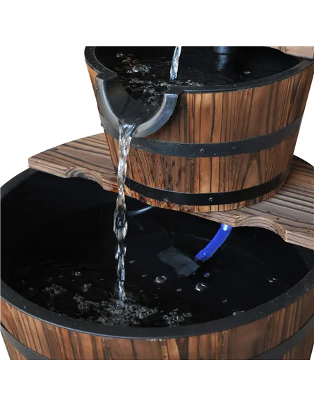 Outsunny Wooden Water Pump Fountain, 2 Tier-Fir Wood