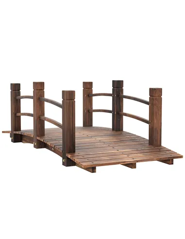 Outsunny 1.5M Wooden Garden Bridge Lawn Décor Stained Finish Arc Outdoor Pond Walkway w/ Railings Water Yard Decoration