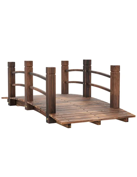 Outsunny 1.5M Wooden Garden Bridge Lawn Décor Stained Finish Arc Outdoor Pond Walkway w/ Railings Water Yard Decoration