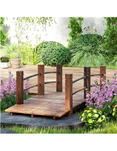Outsunny 1.5M Wooden Garden Bridge Lawn Décor Stained Finish Arc Outdoor Pond Walkway w/ Railings Water Yard Decoration 2