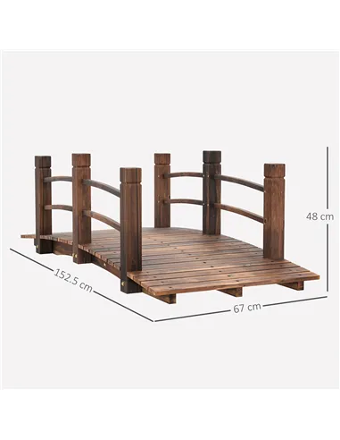 Outsunny 1.5M Wooden Garden Bridge Lawn Décor Stained Finish Arc Outdoor Pond Walkway w/ Railings Water Yard Decoration
