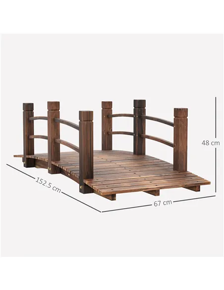 Outsunny 1.5M Wooden Garden Bridge Lawn Décor Stained Finish Arc Outdoor Pond Walkway w/ Railings Water Yard Decoration
