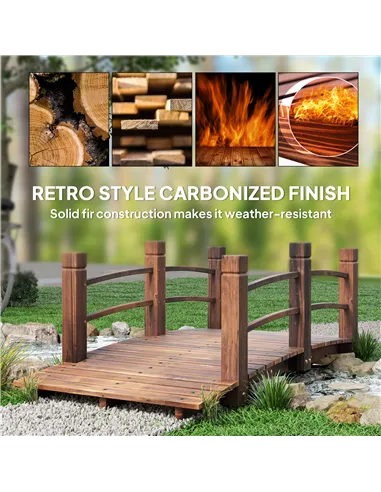 Outsunny 1.5M Wooden Garden Bridge Lawn Décor Stained Finish Arc Outdoor Pond Walkway w/ Railings Water Yard Decoration