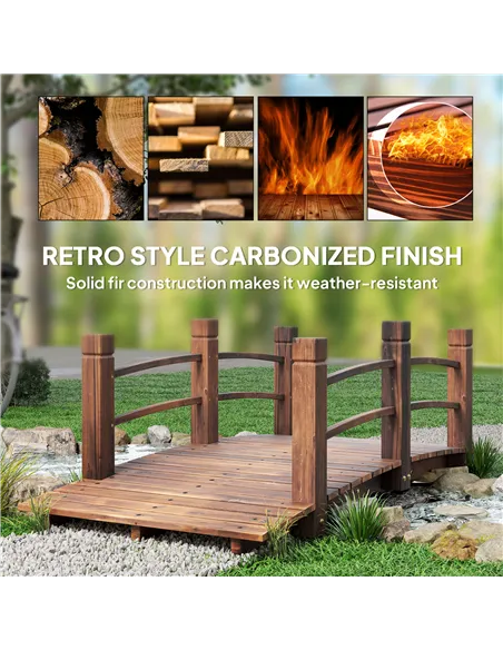 Outsunny 1.5M Wooden Garden Bridge Lawn Décor Stained Finish Arc Outdoor Pond Walkway w/ Railings Water Yard Decoration