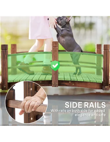 Outsunny 1.5M Wooden Garden Bridge Lawn Décor Stained Finish Arc Outdoor Pond Walkway w/ Railings Water Yard Decoration