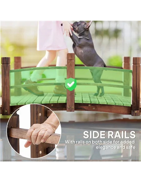 Outsunny 1.5M Wooden Garden Bridge Lawn Décor Stained Finish Arc Outdoor Pond Walkway w/ Railings Water Yard Decoration