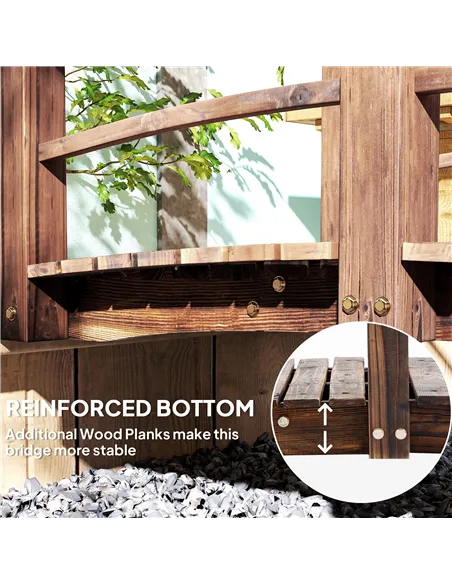 Outsunny 1.5M Wooden Garden Bridge Lawn Décor Stained Finish Arc Outdoor Pond Walkway w/ Railings Water Yard Decoration