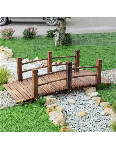 Outsunny 1.5M Wooden Garden Bridge Lawn Décor Stained Finish Arc Outdoor Pond Walkway w/ Railings Water Yard Decoration