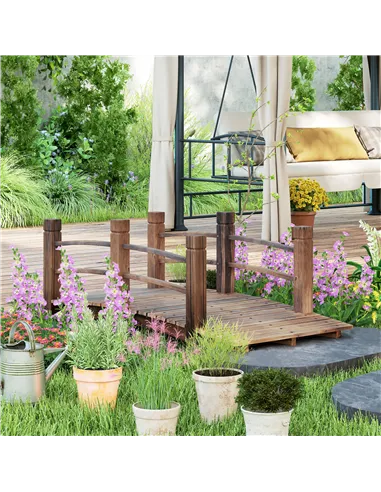 Outsunny 1.5M Wooden Garden Bridge Lawn Décor Stained Finish Arc Outdoor Pond Walkway w/ Railings Water Yard Decoration