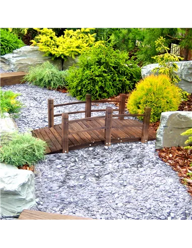 Outsunny 1.5M Wooden Garden Bridge Lawn Décor Stained Finish Arc Outdoor Pond Walkway w/ Railings Water Yard Decoration