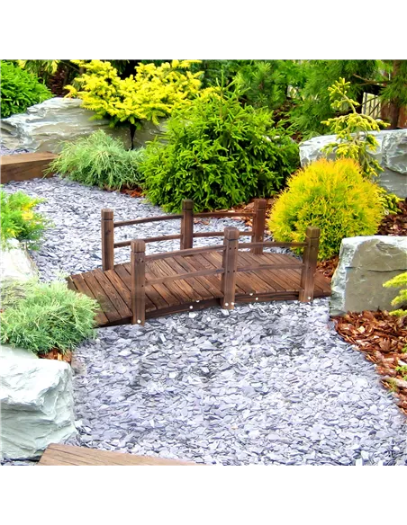 Outsunny 1.5M Wooden Garden Bridge Lawn Décor Stained Finish Arc Outdoor Pond Walkway w/ Railings Water Yard Decoration