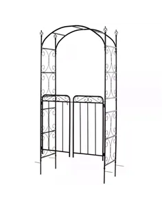 Outsunny Garden Decorative Metal Arch with Gate Outdoor Patio Trellis Arbor for Climbing Plant Archway Antique Black - 108L x 45