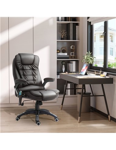 HOMCOM 6-Point Massage Office Chair with Seat Heated for Home Office, PU Leather High Back Executive Desk Chair with Adjustable 