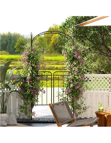 Outsunny Garden Decorative Metal Arch with Gate Outdoor Patio Trellis Arbor for Climbing Plant Archway Antique Black - 108L x 45